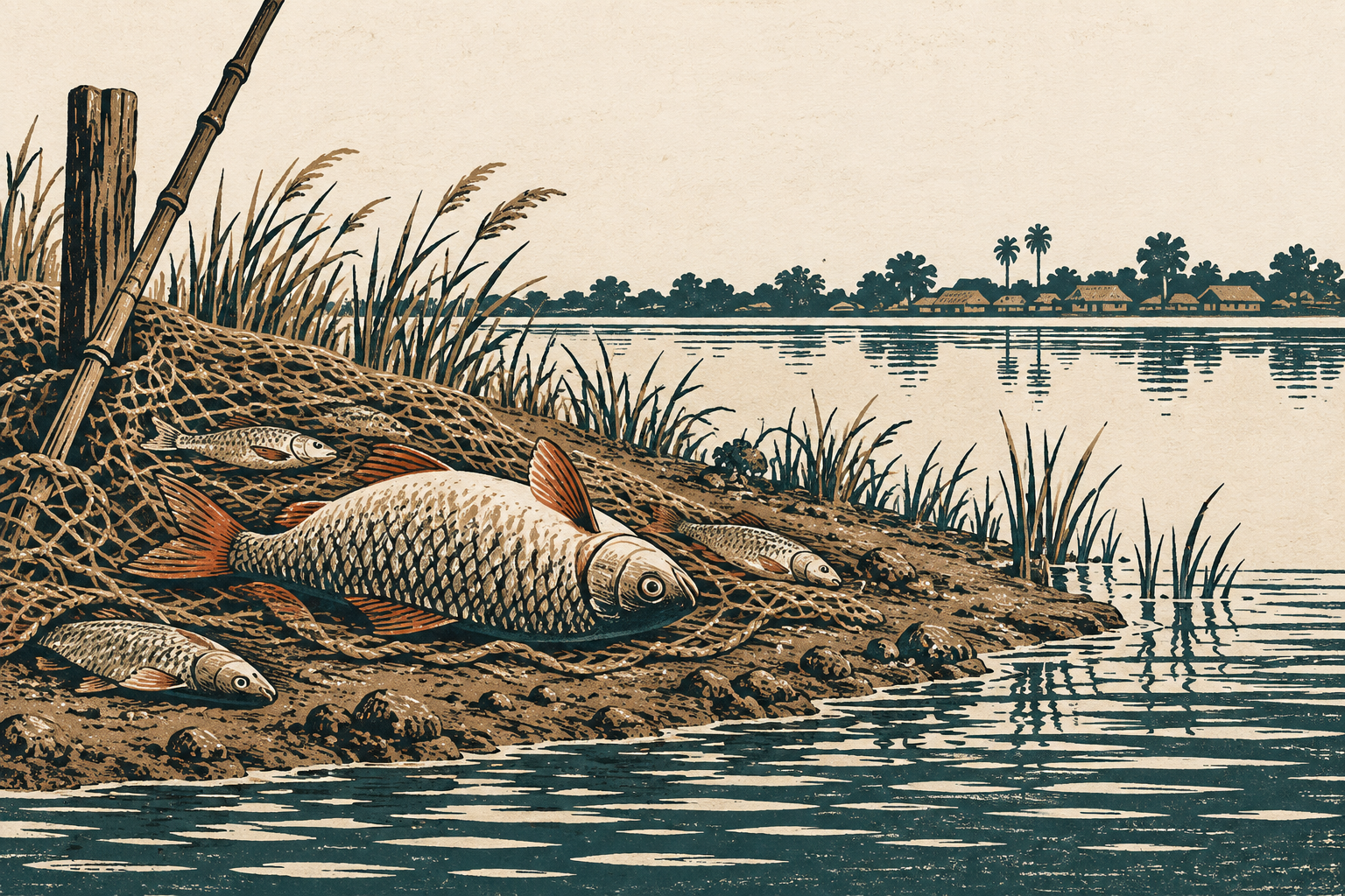 Three Fish and the Net — illustration